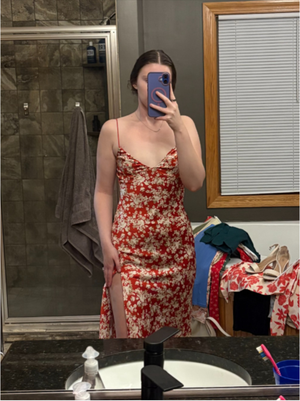 Hello Molly V-Neck Flora Maxi / Midi Dress with Thigh Slit XS - Picture 3 of 6